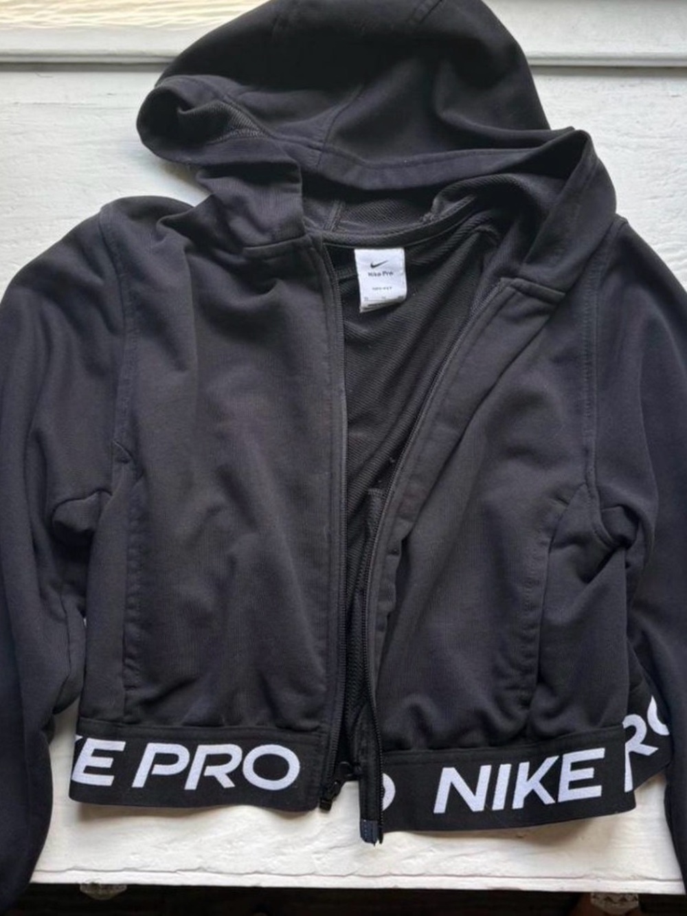Nike Pro Black Athletic Cropped Zip Up Hoodie Elastic Waistband Size XL EUC